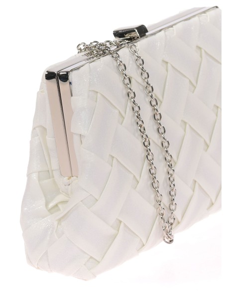 Bolso clutch de fiesta polipiel trenzado blanco