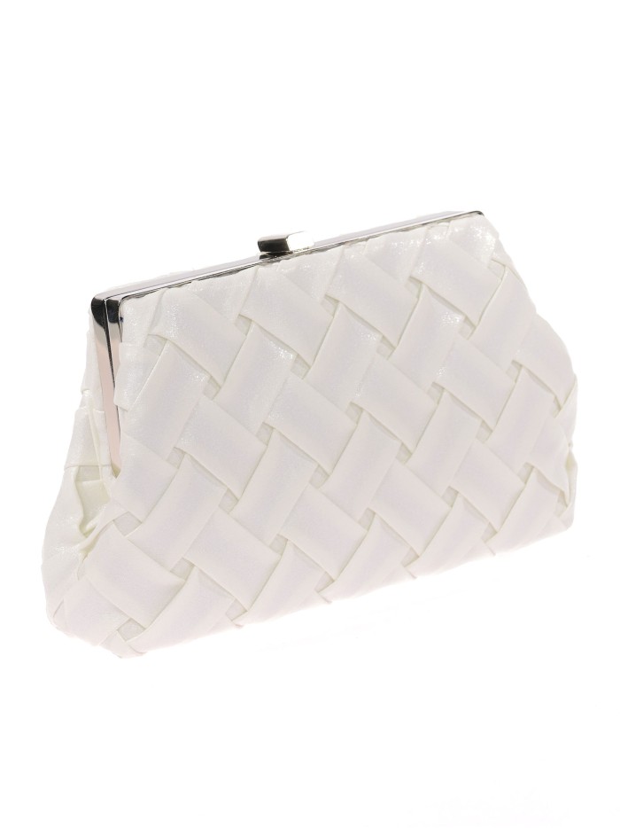 Bolso clutch de fiesta polipiel trenzado blanco