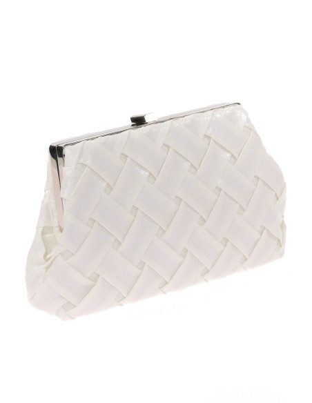 Bolso clutch de fiesta polipiel trenzado blanco