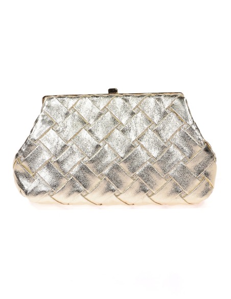 Bolso clutch de fiesta polipiel trenzado oro-claro
