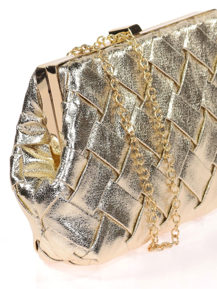 Bolso clutch de fiesta polipiel trenzado oro-claro
