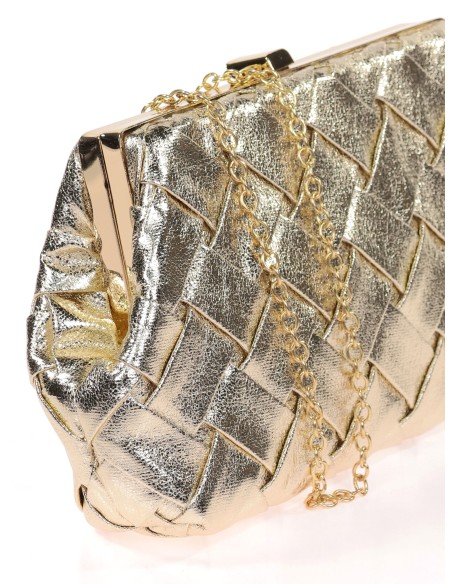 Bolso clutch de fiesta polipiel trenzado oro-claro
