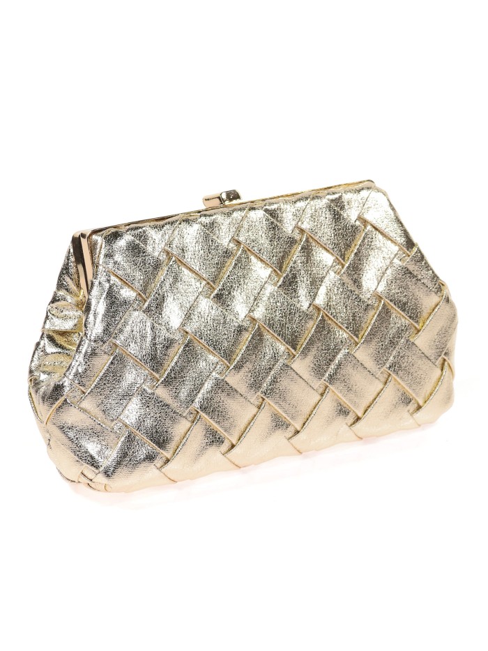 Bolso clutch de fiesta polipiel trenzado oro-claro