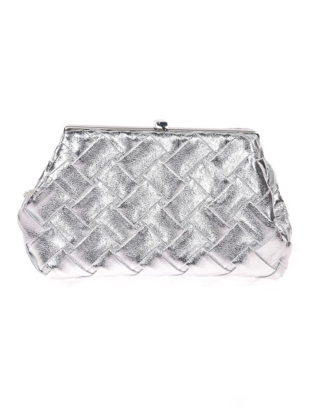 Bolso clutch de fiesta polipiel trenzado plata