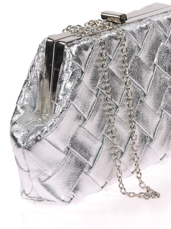 Bolso clutch de fiesta polipiel trenzado plata