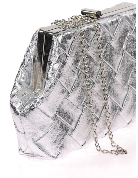 Bolso clutch de fiesta polipiel trenzado plata