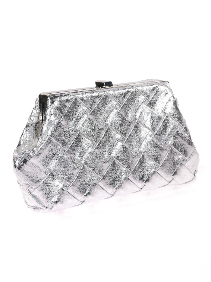 Bolso clutch de fiesta polipiel trenzado plata