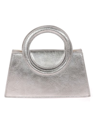 Mini bolso tote de fiesta acharolado plata