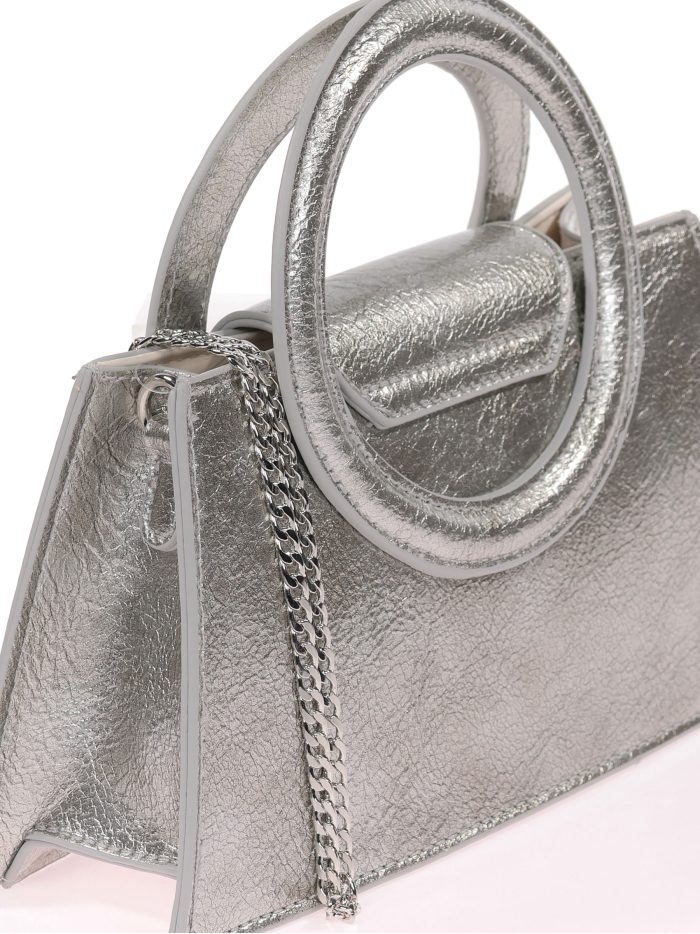 Mini bolso tote de fiesta acharolado plata
