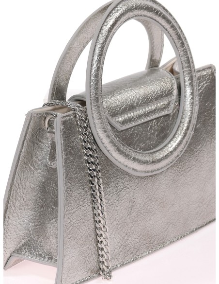 Mini bolso tote de fiesta acharolado plata
