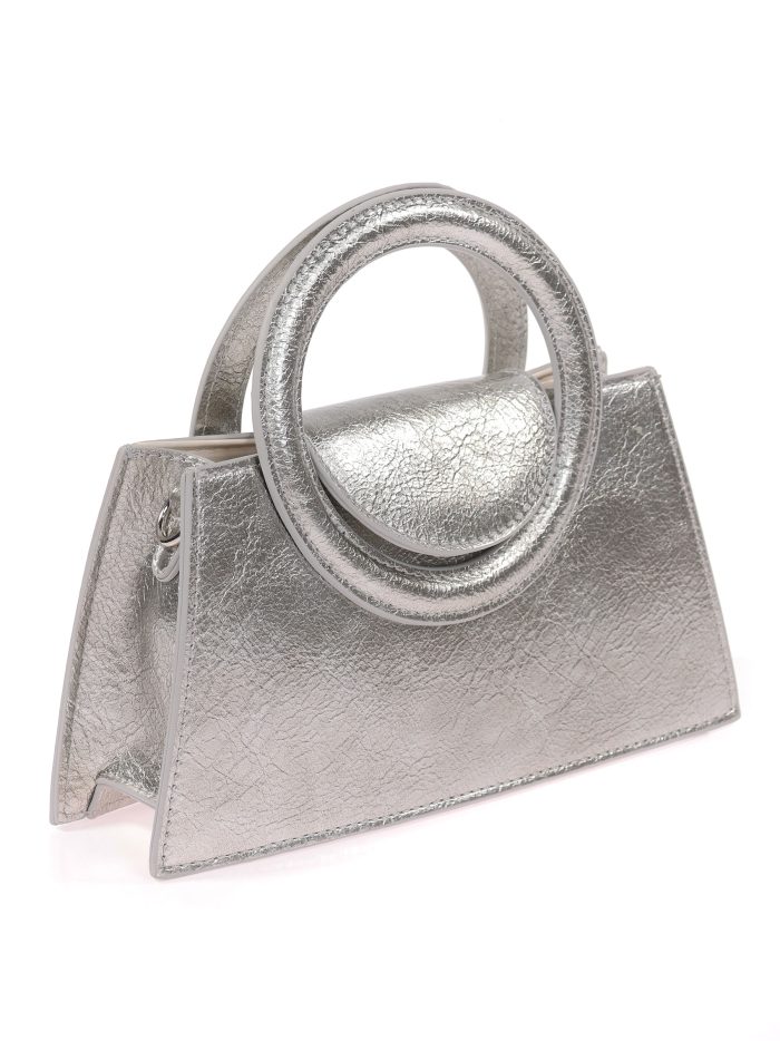 Mini bolso tote de fiesta acharolado plata