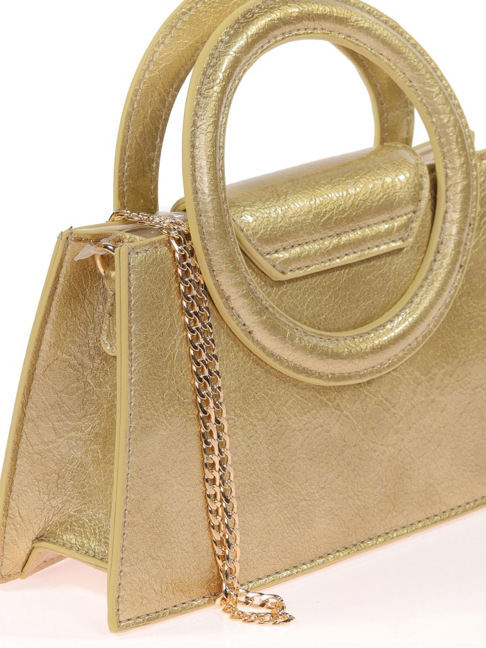 Mini bolso tote de fiesta acharolado oro