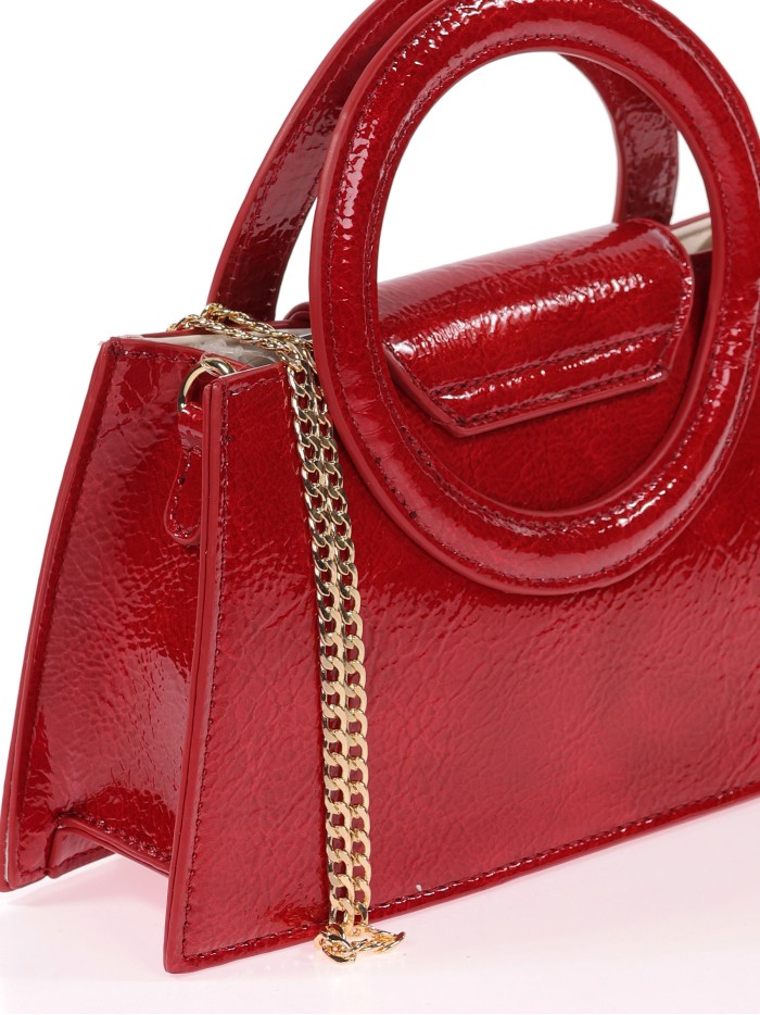Mini bolso tote de fiesta acharolado rojo-oscuro