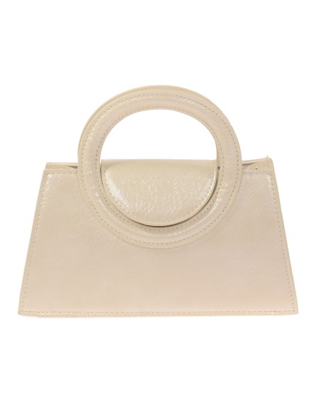 Mini bolso tote de fiesta acharolado beige