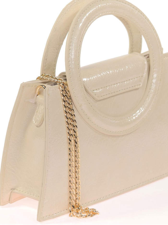 Mini bolso tote de fiesta acharolado beige