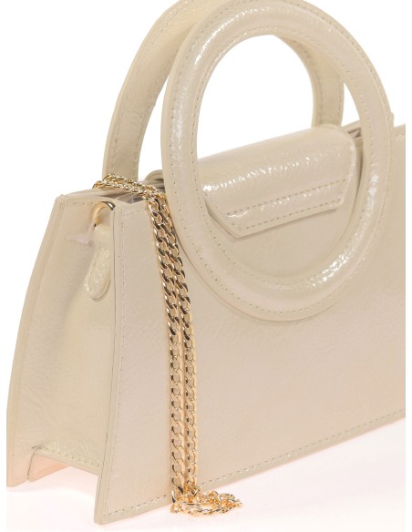 Mini bolso tote de fiesta acharolado beige