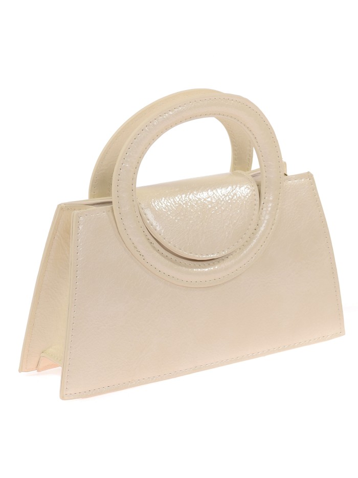 Mini bolso tote de fiesta acharolado beige