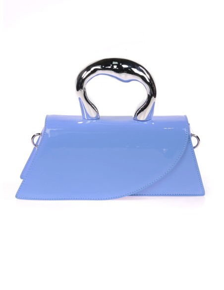 Mini bolso tote de fiesta acharolado celeste
