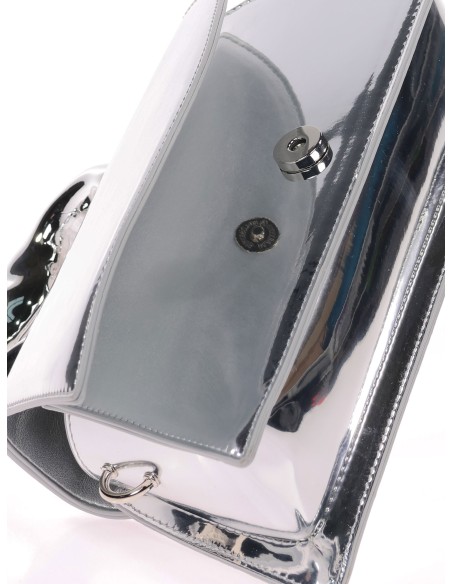 Mini bolso tote de fiesta acharolado plata