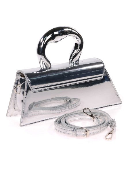Mini bolso tote de fiesta acharolado plata