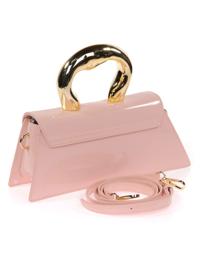 Mini bolso tote de fiesta acharolado nude