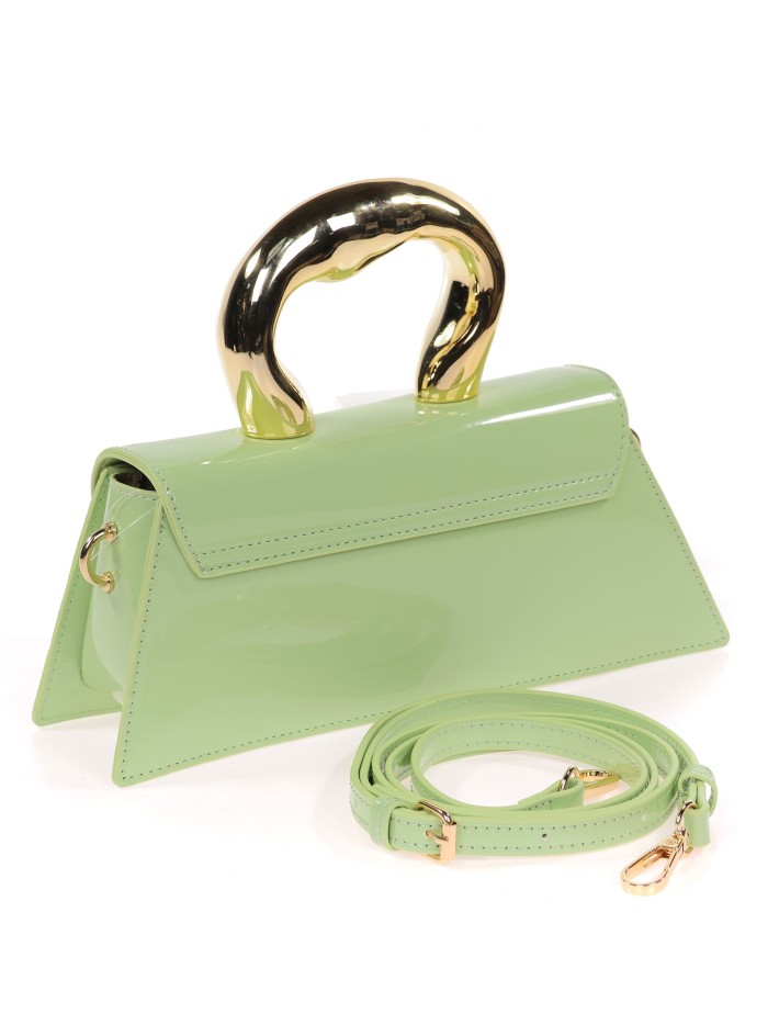 Mini bolso tote de fiesta acharolado verde-claro