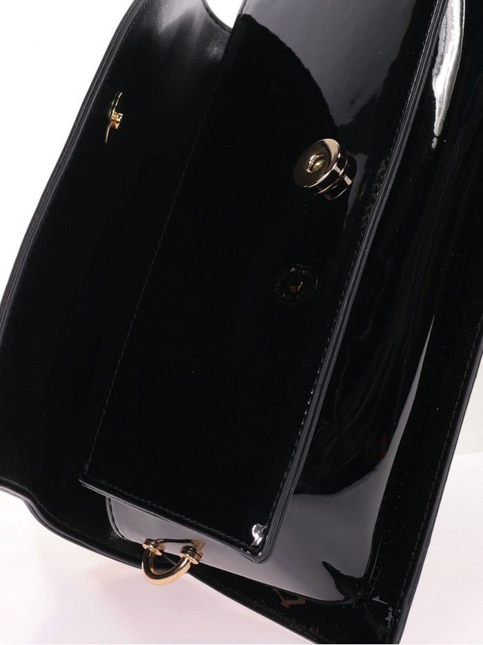 Mini bolso tote de fiesta acharolado negro