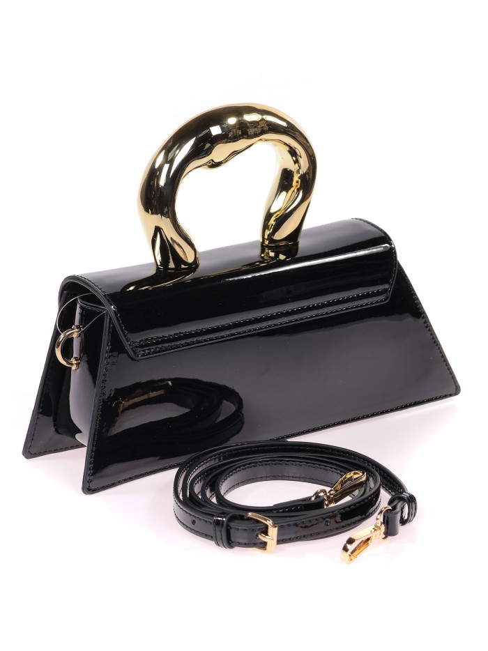 Mini bolso tote de fiesta acharolado negro