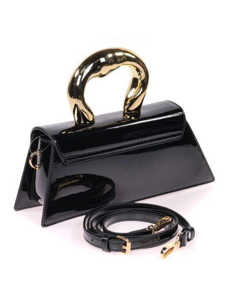 Mini bolso tote de fiesta acharolado negro