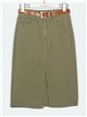 Falda denim midi cinturón verde-militar (36-46)