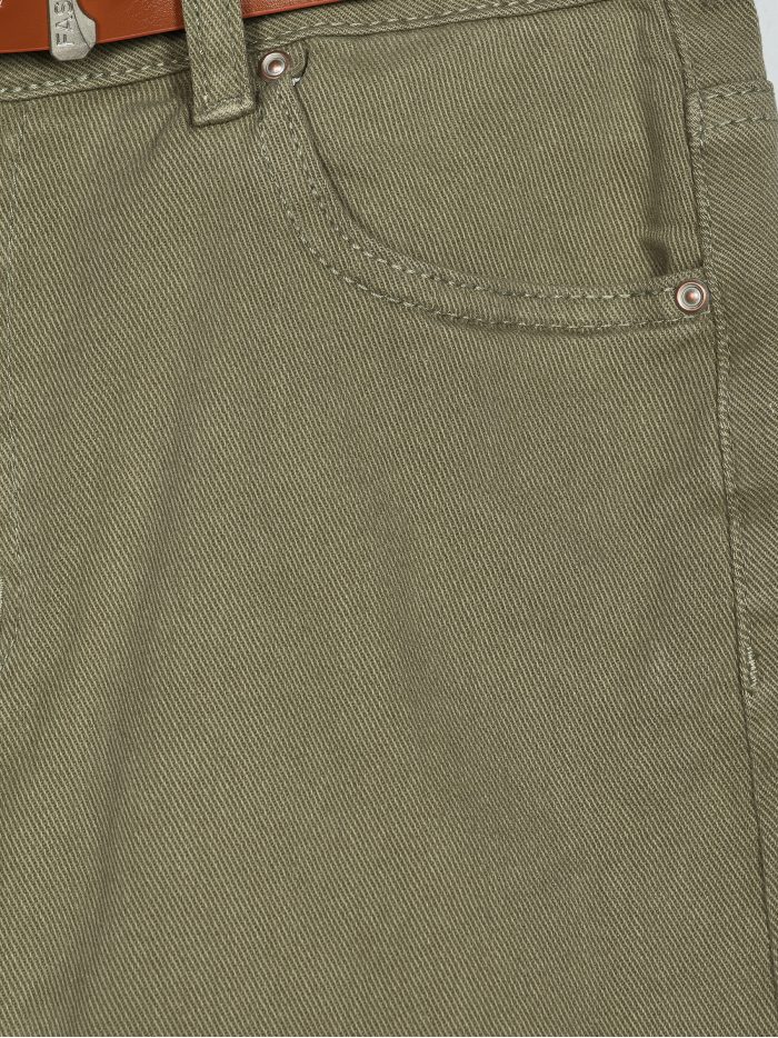 Midi-Denimrock mit Militärgrüngürtel (36-46)