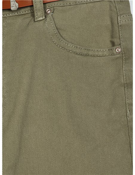 Falda denim midi cinturón verde-militar (36-46)