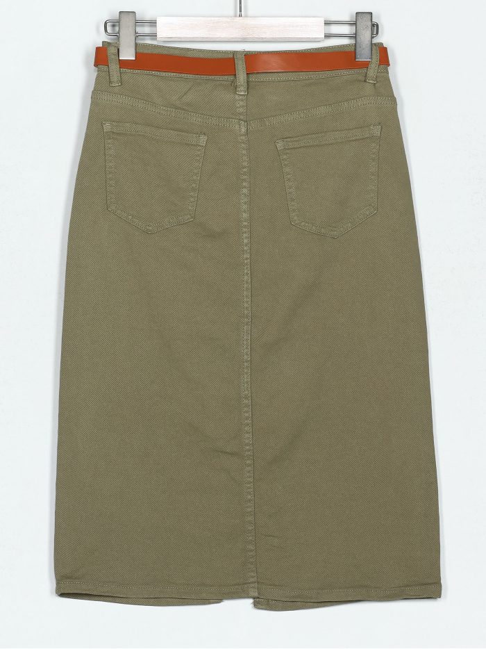 Midi-Denimrock mit Militärgrüngürtel (36-46)