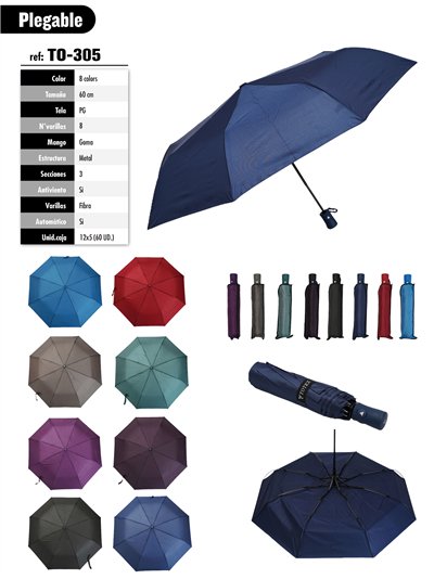 Paraguas plegable liso automático antiviento