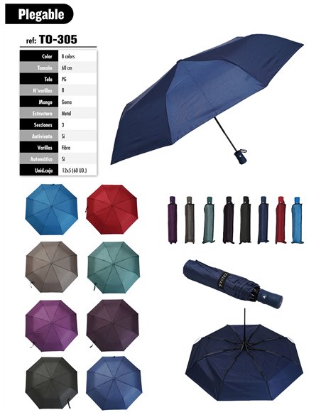 Paraguas plegable liso automático antiviento