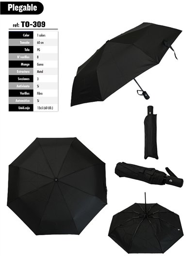 Paraguas plegable negro automático antiviento