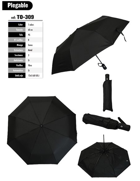 Paraguas plegable negro automático antiviento