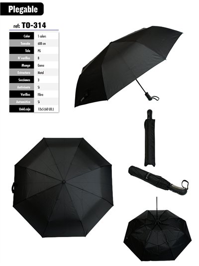 Paraguas plegable negro automático antiviento