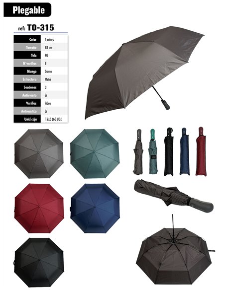 Paraguas plegable liso automático antiviento