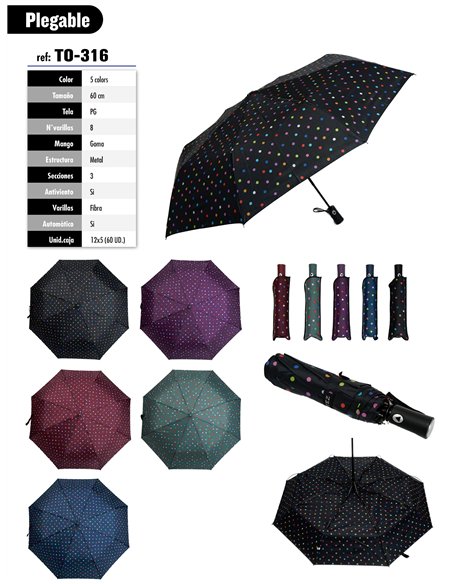 Paraguas plegable lunares automático antiviento