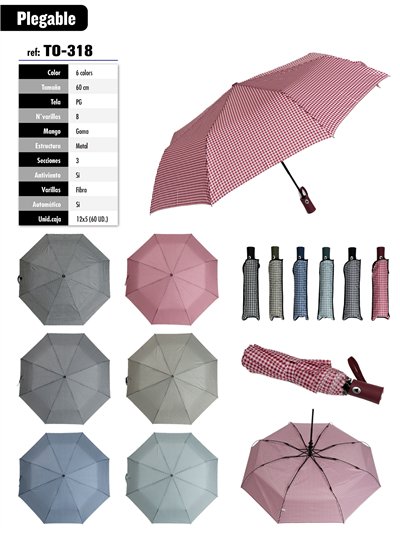 Paraguas plegable cuadro vichy automático antiviento