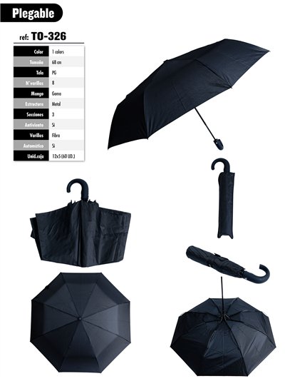 Paraguas plegable negro automático antiviento