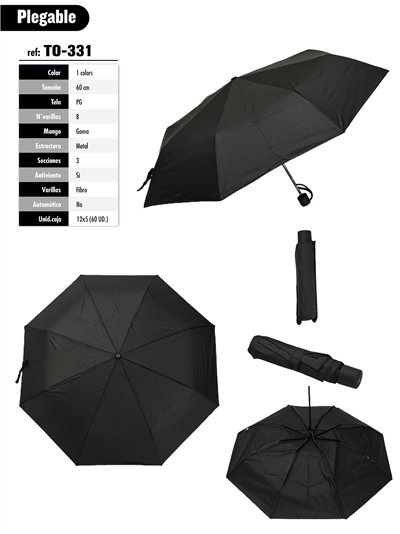 Paraguas plegable negro no automático antiviento