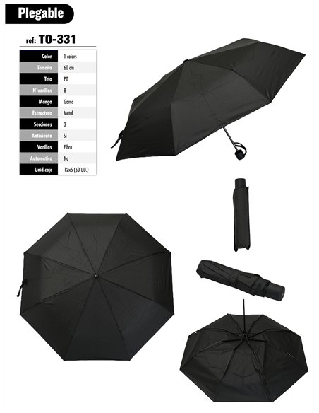 Paraguas plegable negro no automático antiviento