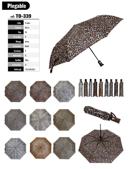 Paraguas plegable animal print automático antiviento