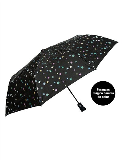 Paraguas plegable estrellas mágicas cambia de color automático antiviento 2