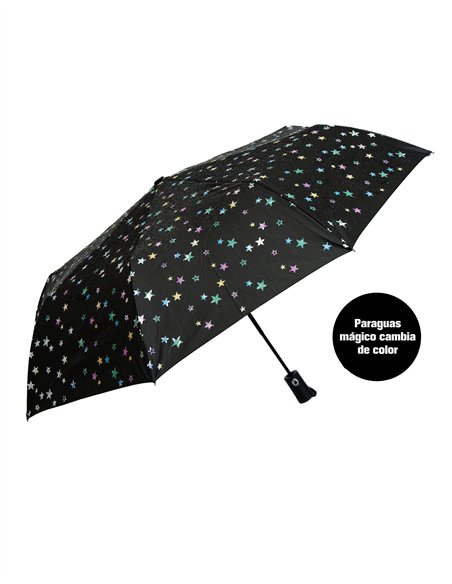Paraguas plegable estrellas mágicas cambia de color automático antiviento