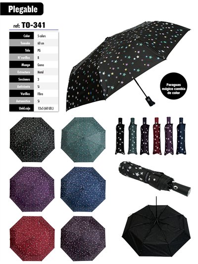 Paraguas plegable estrellas mágicas cambia de color automático antiviento