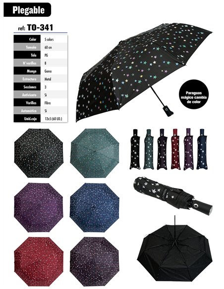 Paraguas plegable estrellas mágicas cambia de color automático antiviento
