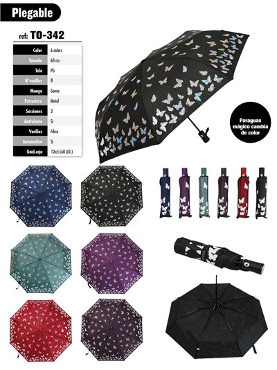 Paraguas plegable mariposas mágicas cambia de color automático antiviento